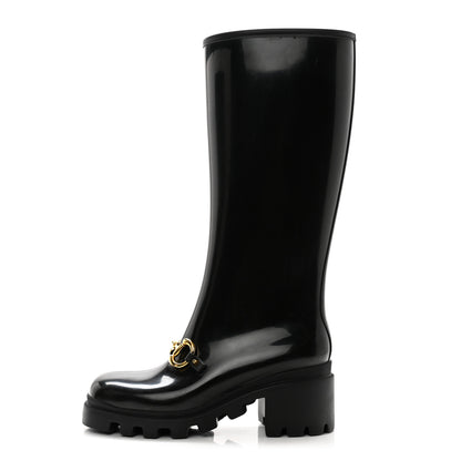 Gucci Rubber Horsebit Knee High Boots 39 Black 1 of 9