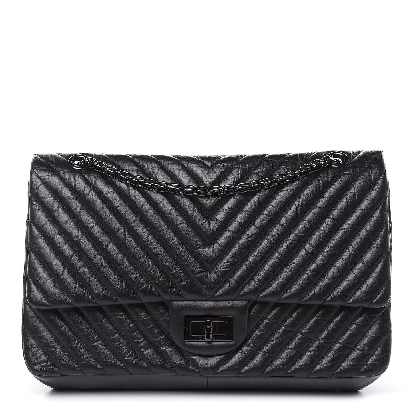 Aged Calfskin Chevron Quilted 2.55 Reissue 227 Flap So Black