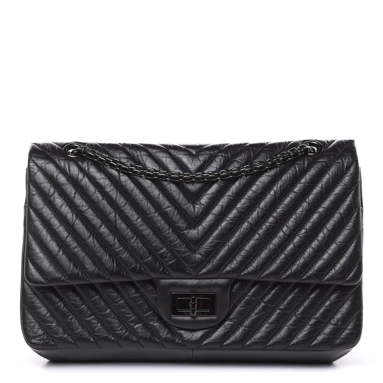 Chanel Aged Calfskin Chevron Quilted 2.55 Reissue 227 Flap So Black 1 of 12