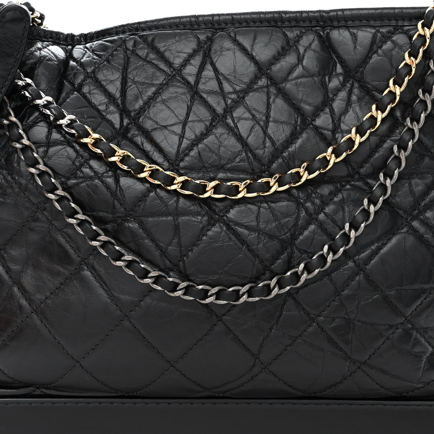 Aged Calfskin Quilted Large Gabrielle Hobo Black