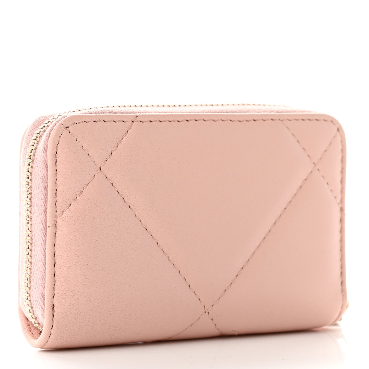 Lambskin Quilted Chanel 19 Zip Around Coin Purse Wallet Light Pink