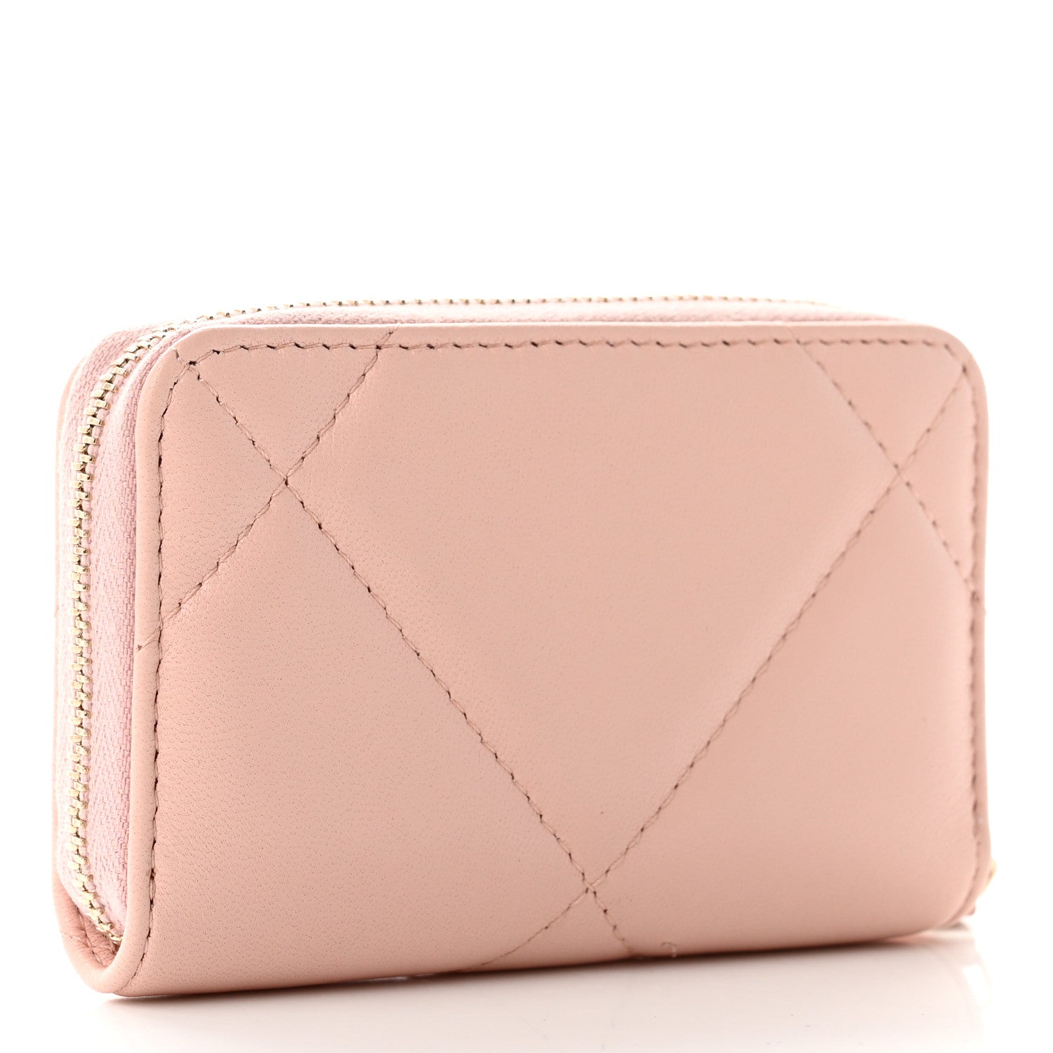 Chanel Lambskin Quilted Chanel 19 Zip Around Coin Purse Wallet Light Pink 3 of 7