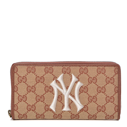 Gucci X MLB GG Monogram NY Yankees Zip Around Wallet Beige Ruggine Ivory 1 of 8