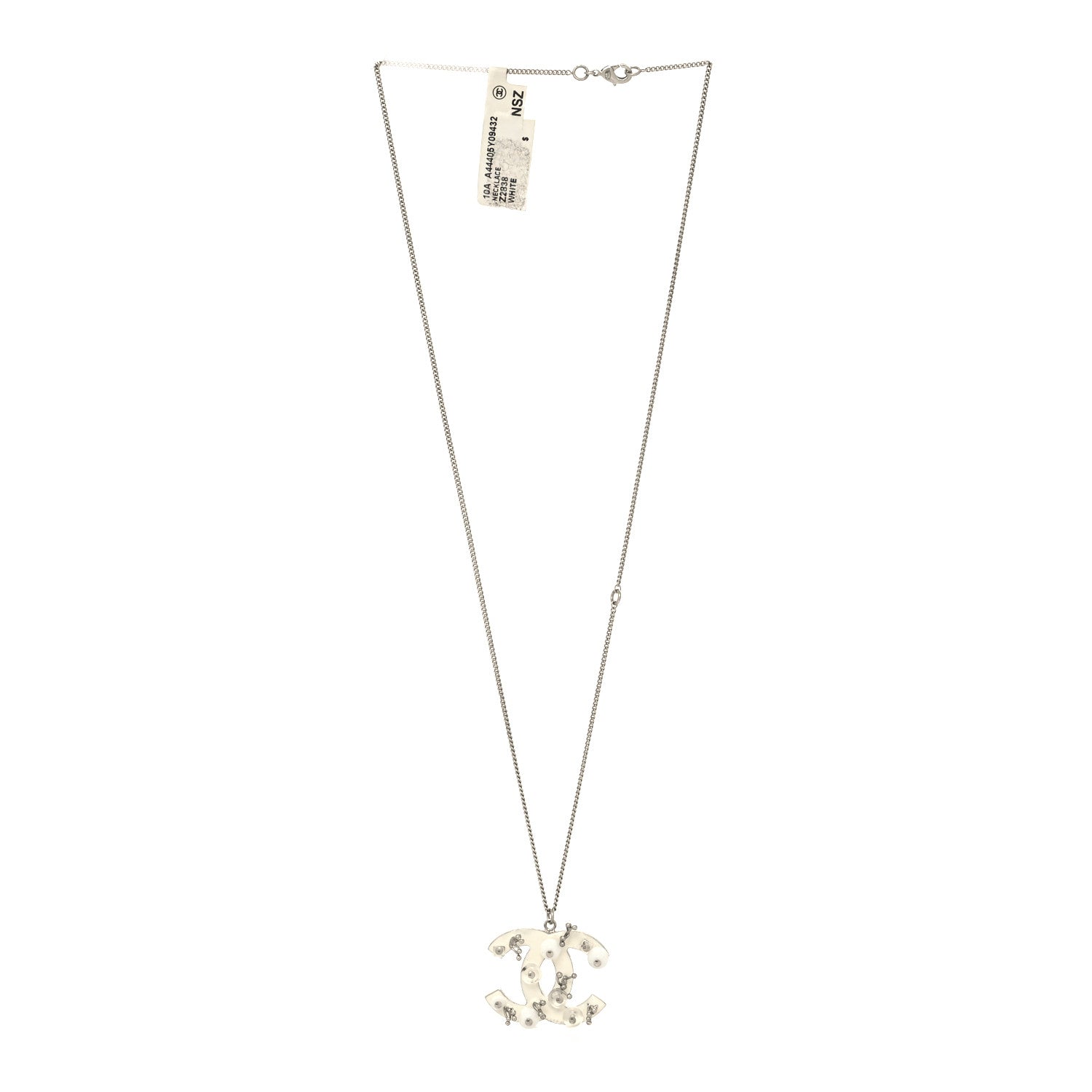 Chanel Enamel Beaded CC Necklace Silver White 3 of 5