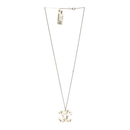 Chanel Enamel Beaded CC Necklace Silver White 3 of 5