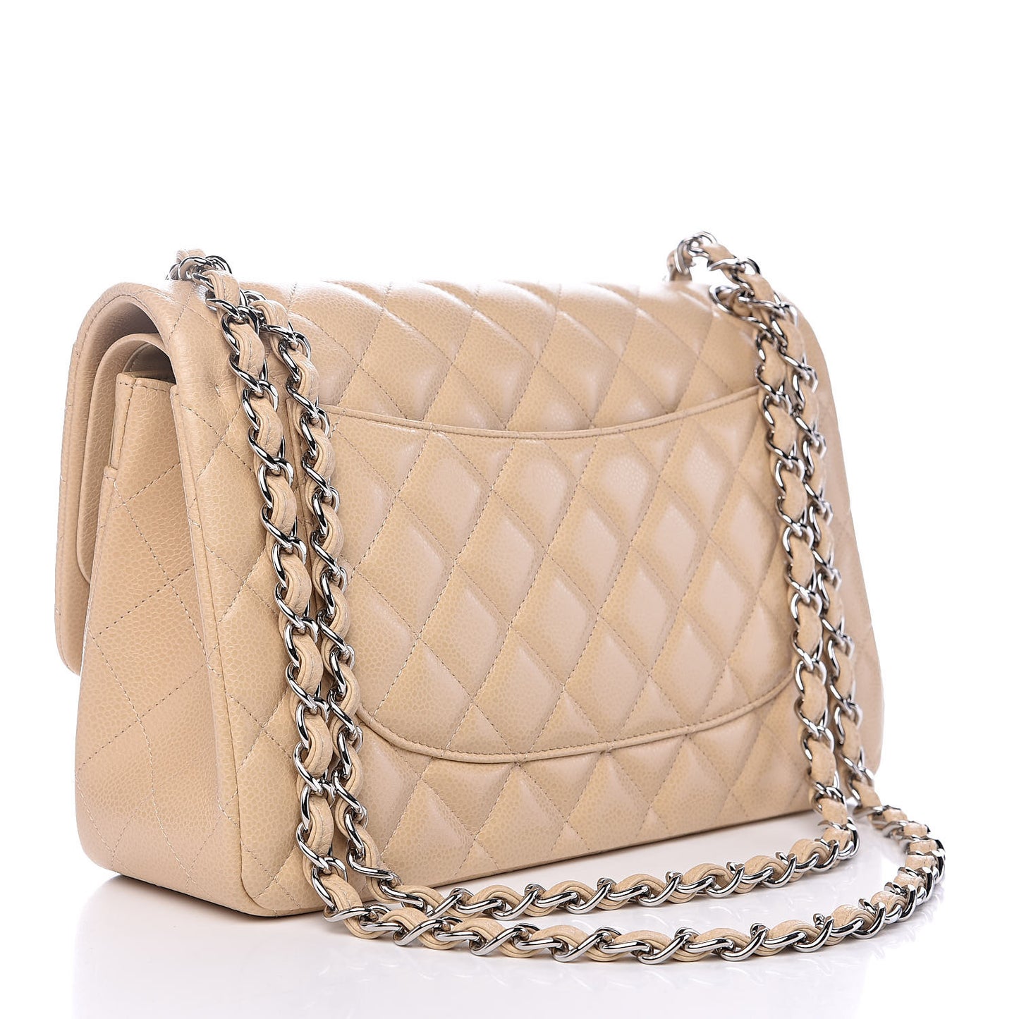 Caviar Quilted Jumbo Double Flap Beige Clair