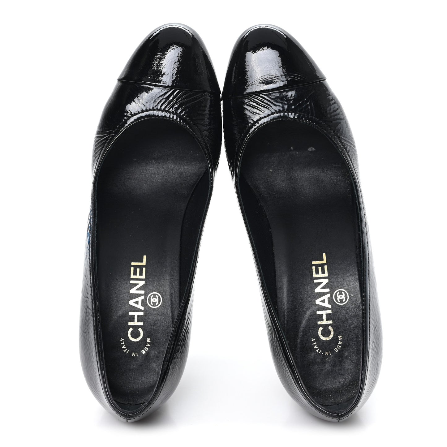 Crumpled Goatskin Patent Calfskin Crystal Cap Toe Logo Pumps 39 Black