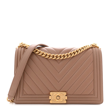 Chanel Calfskin Chevron Quilted New Medium Boy Flap Beige 1 of 12