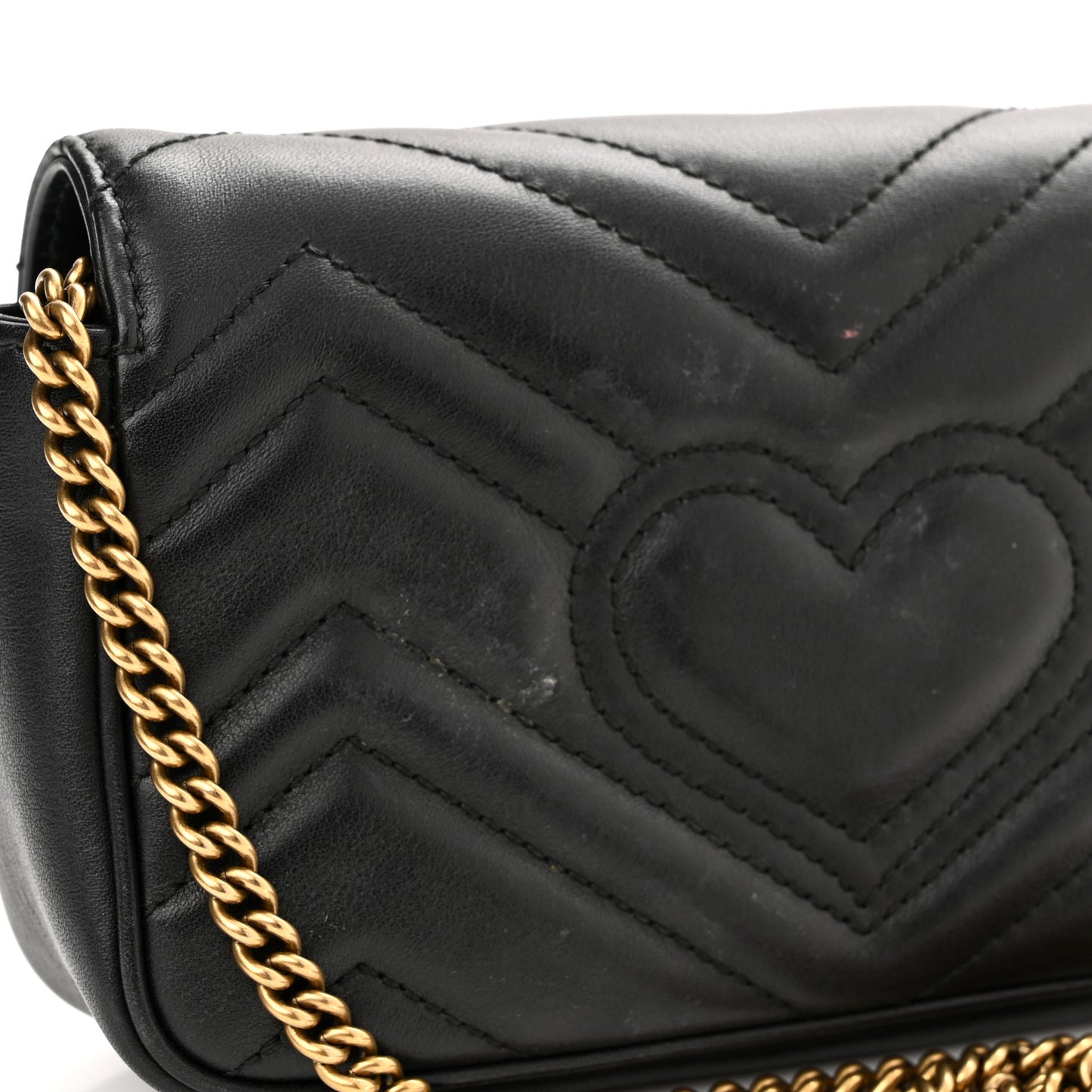 Calfskin Matelasse Super Mini GG Marmont Shoulder Bag Black