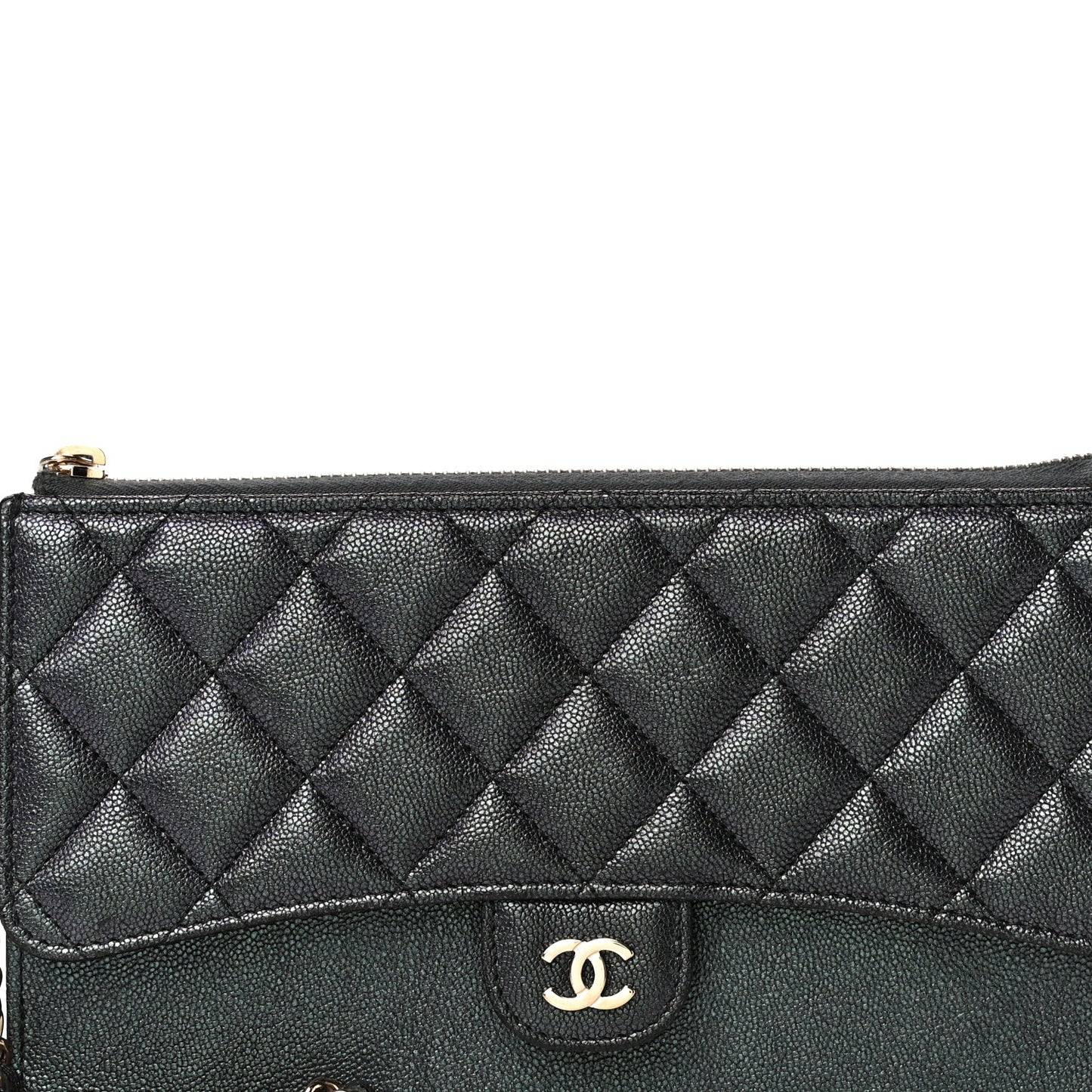 Iridescent Caviar Quilted Classic Pouch With Handle Black