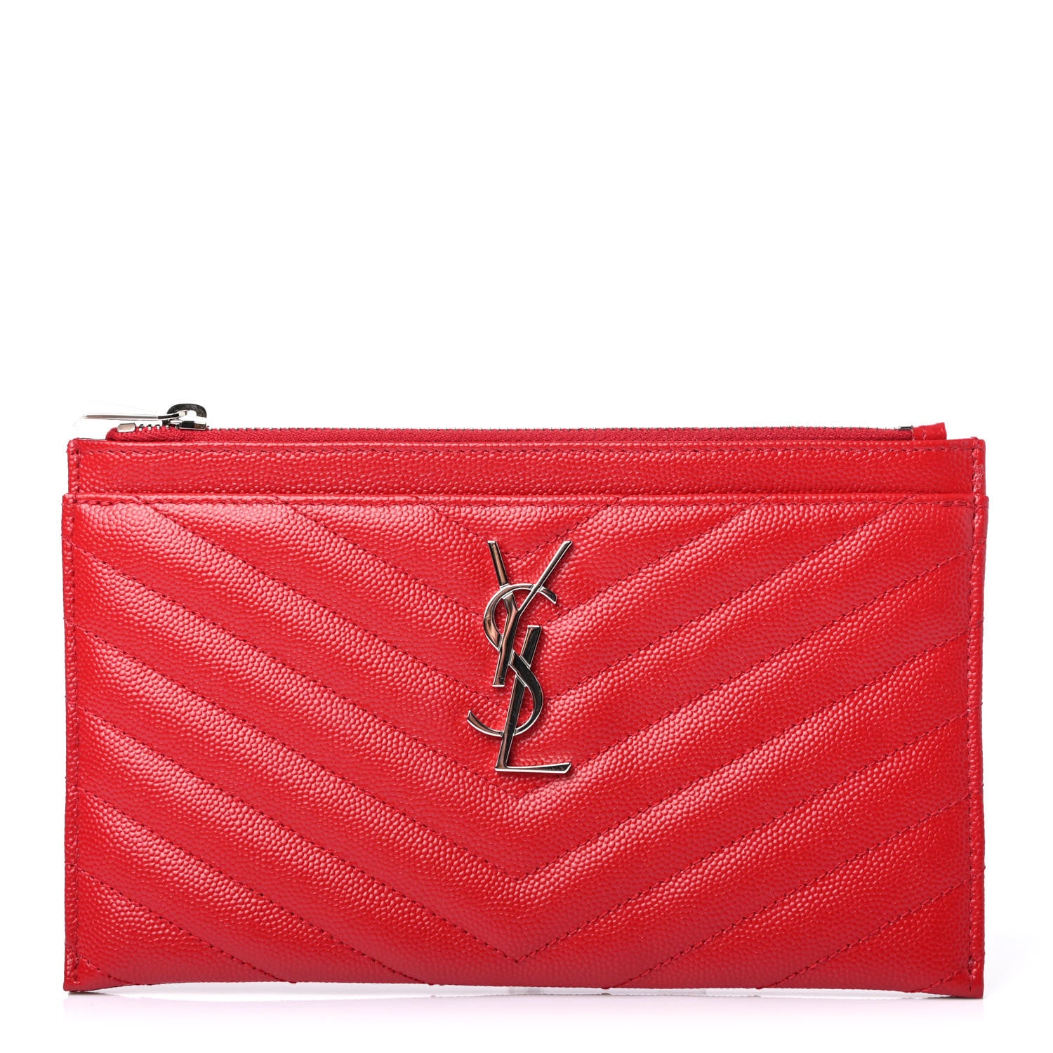Saint Laurent Grain De Poudre Chevron Monogram Bill Pouch Rouge Eros 1 of 4