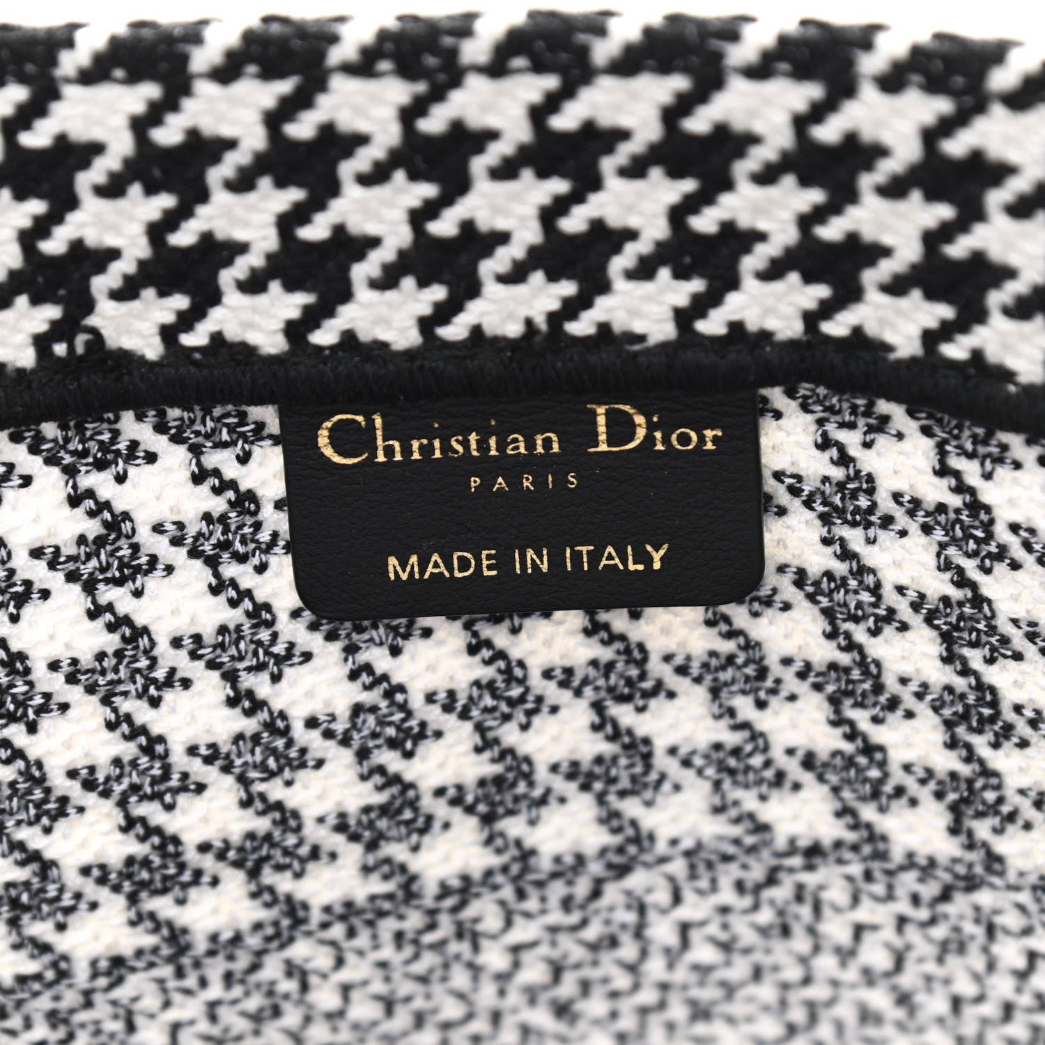 Christian Dior Canvas Houndstooth Embroidered Medium Book Tote Black White 6 of 10
