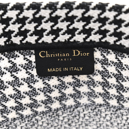 Christian Dior Canvas Houndstooth Embroidered Medium Book Tote Black White 6 of 10