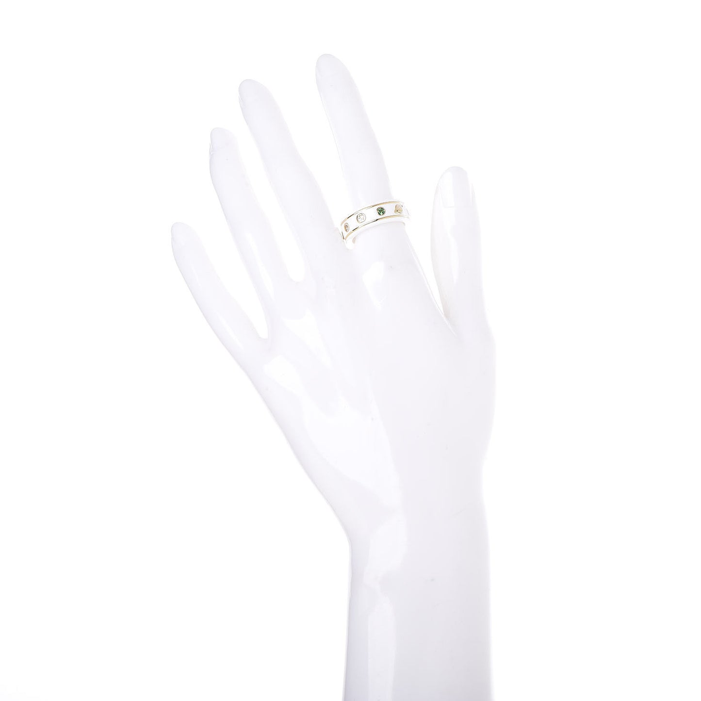 18K Yellow Gold Ceramic Topaz Icon Band Ring 53 6.5 White