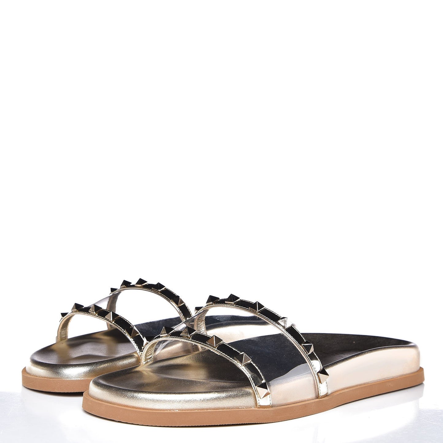 PVC Metallic Nappa Rockstud Moonwalk Flat Slide Sandals 40.5 Platino Transparent
