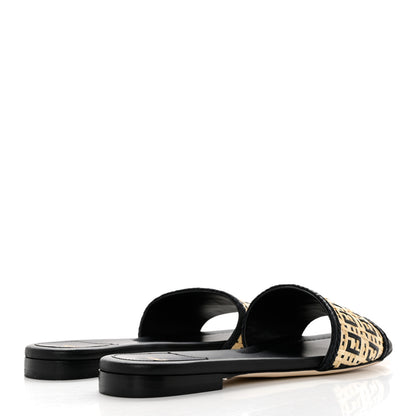 Fendi Raffia FF Flat Slide Sandals 39.5 Natural Black 4 of 8