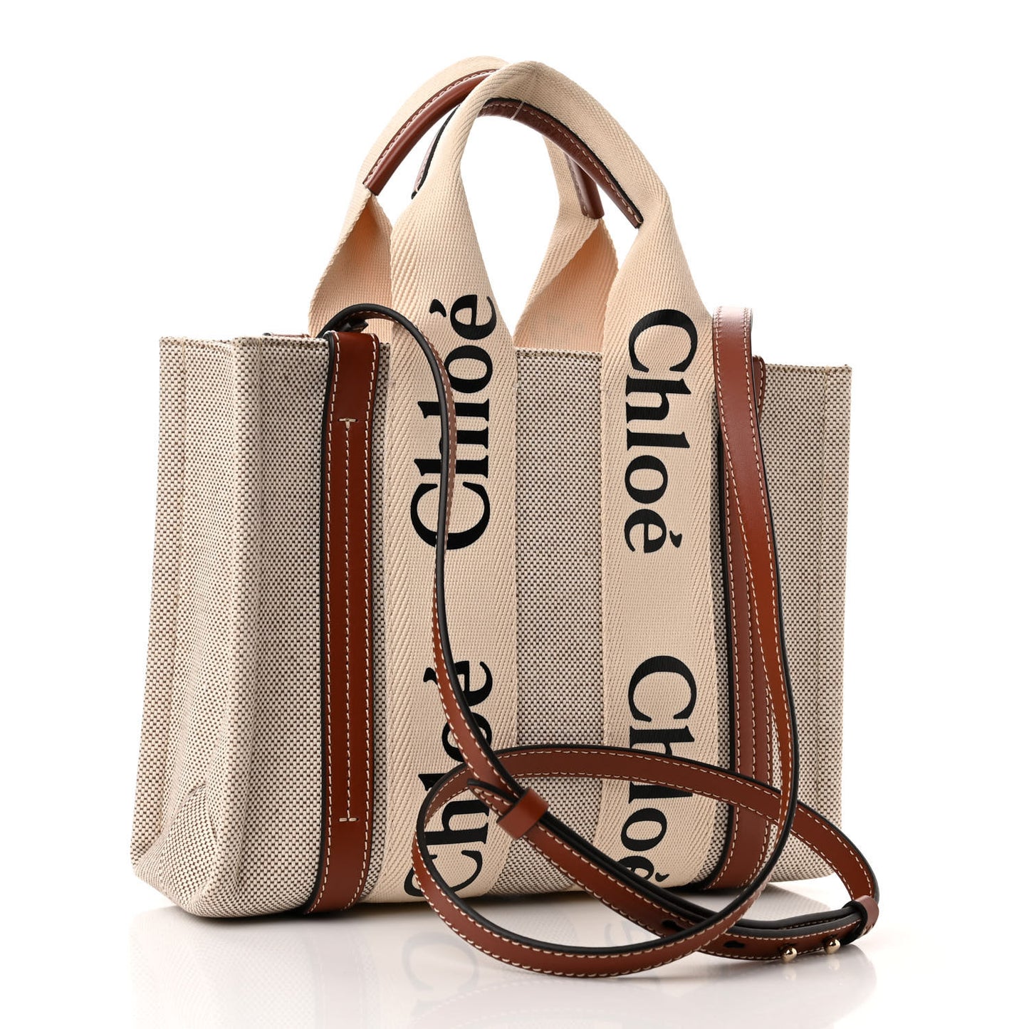 Cotton Calfskin Small Woody Ribbon Tote With Strap White Brown