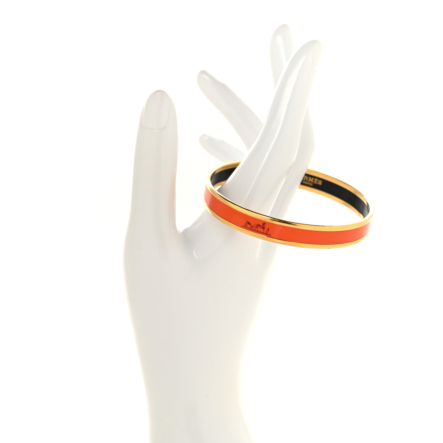 Hermes Enamel Printed Narrow Caleche Bracelet 70 Orange 2 of 7