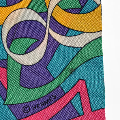 Hermes Silk Le Nombre D'Or Twilly Rose Vif Vert Jaune 6 of 6