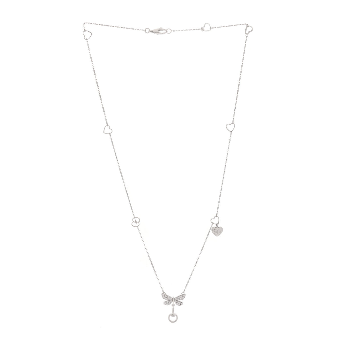 Gucci 18K White Gold Diamond Flora Butterfly Station Pendant Necklace 3 of 6