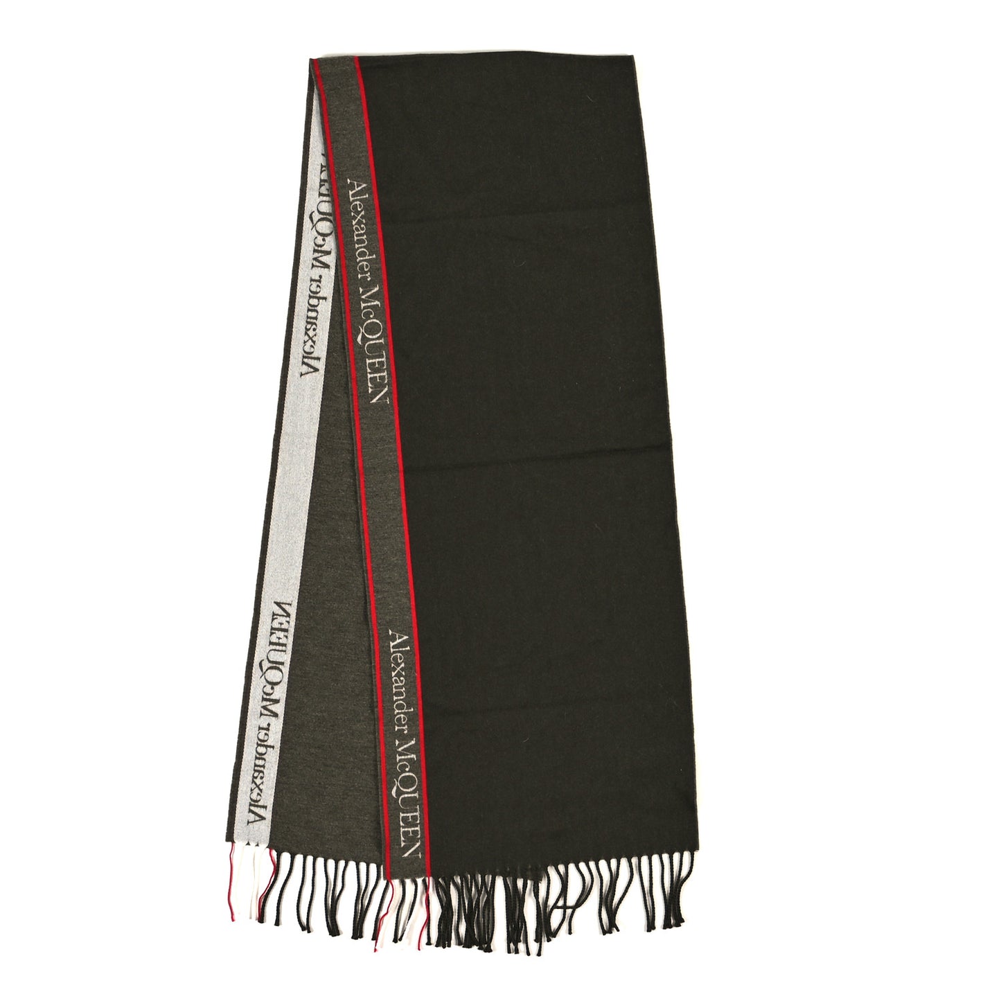 Wool Cashmere Selvedge Fringe Scarf Green Red