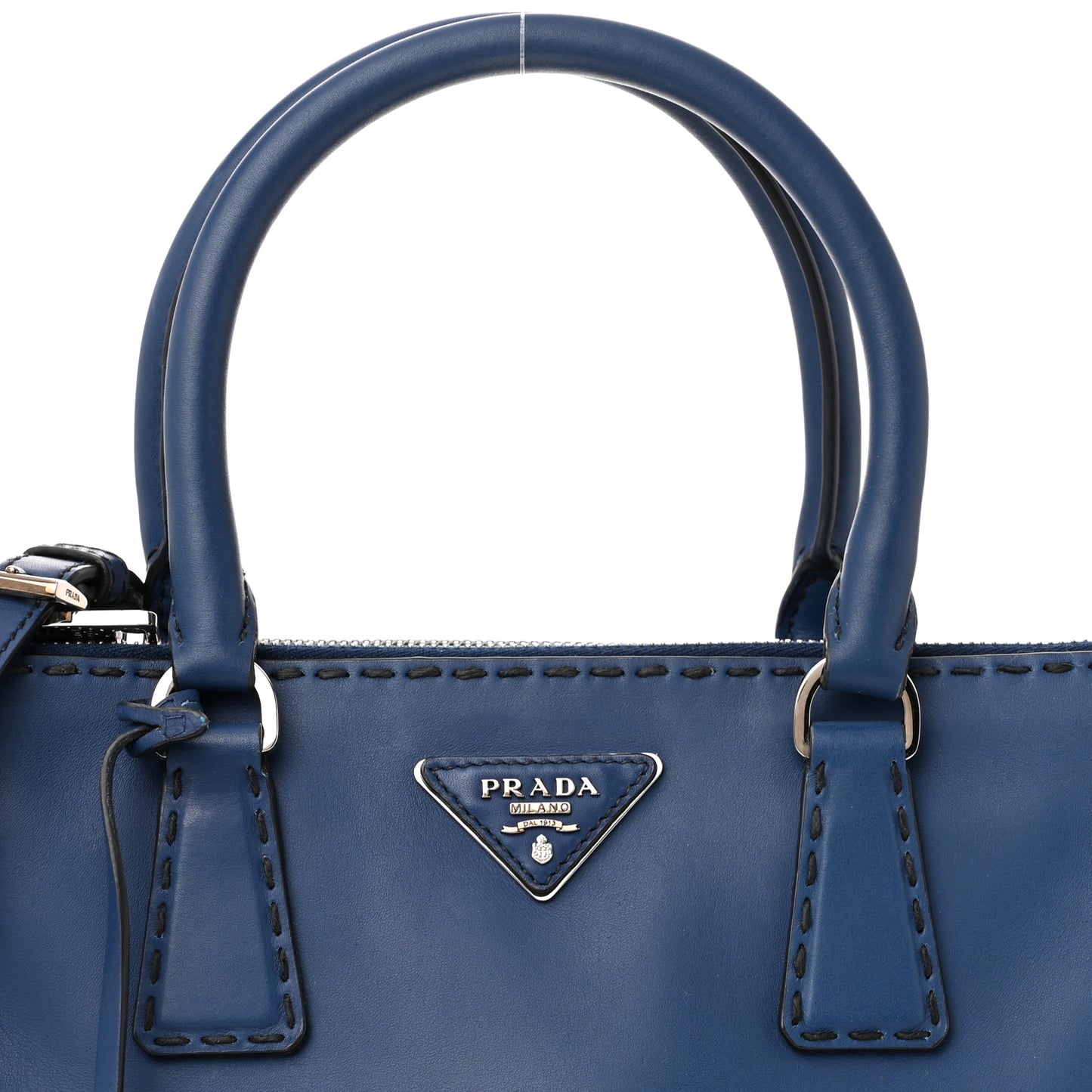 City Calf Hand Stitched Small Galleria Double Zip Tote Bluette
