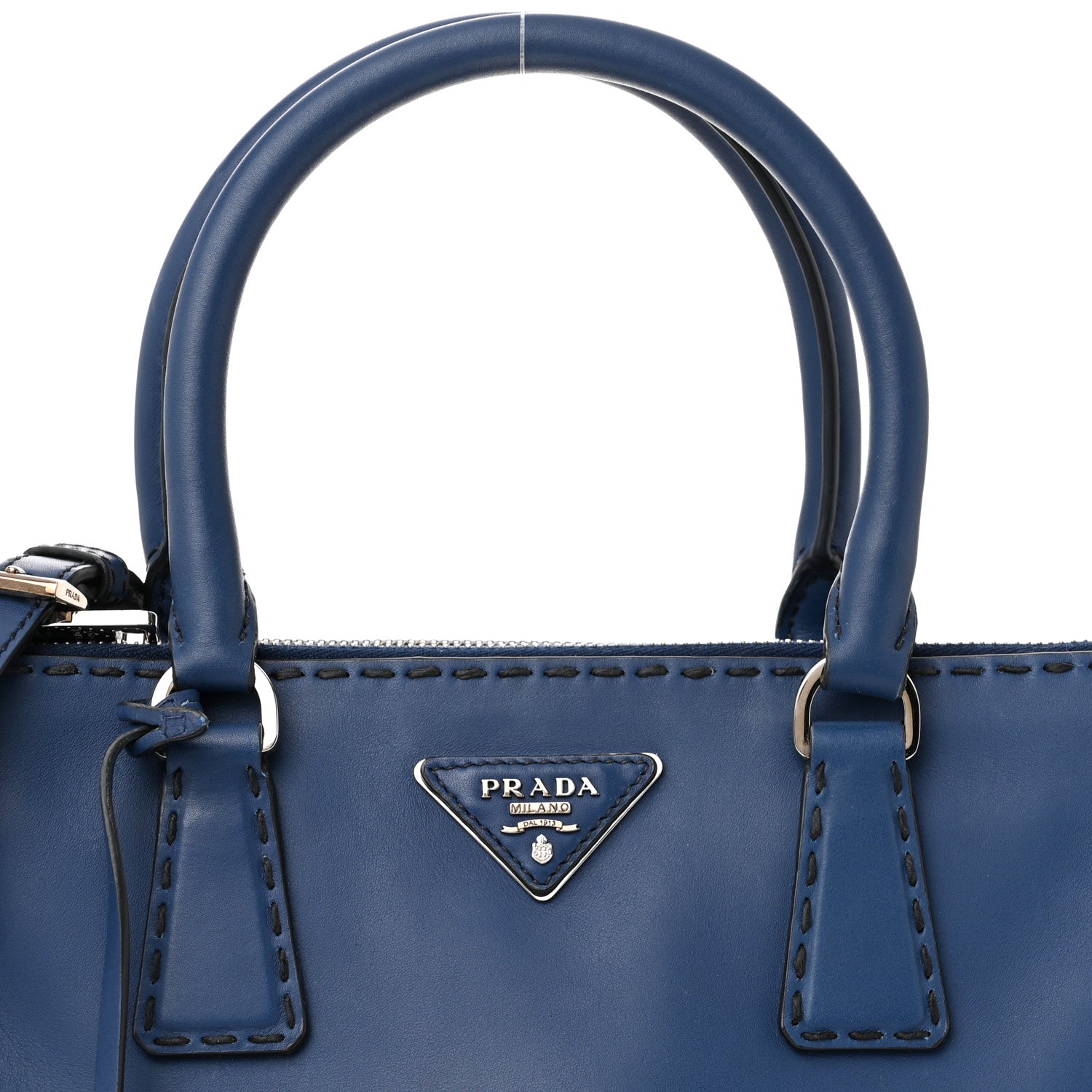 Prada City Calf Hand Stitched Small Galleria Double Zip Tote Bluette 7 of 12