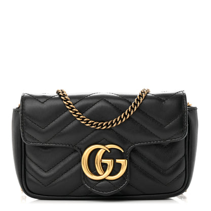 Gucci Calfskin Matelasse Super Mini GG Marmont Shoulder Bag Black 1 of 12