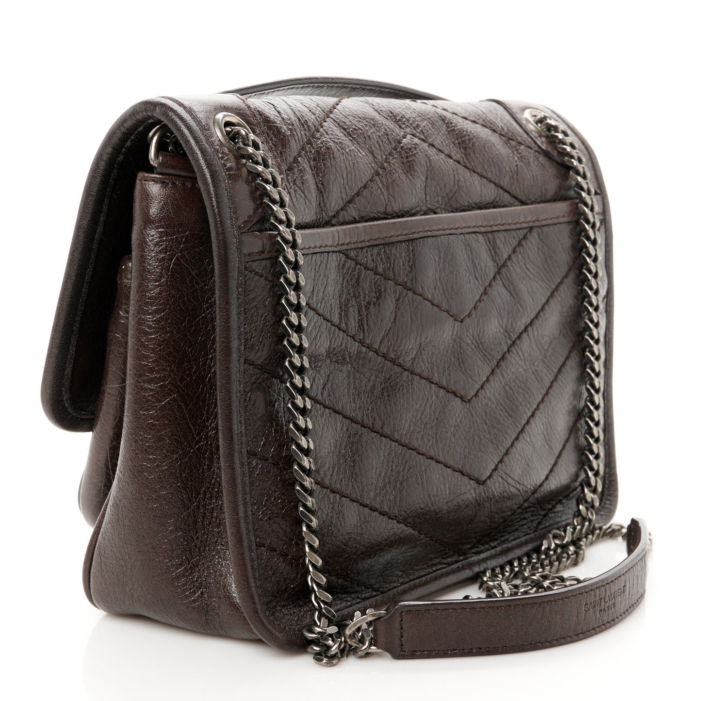 Crinkled Lambskin Matelasse Monogram Baby Niki Chain Satchel Chocolate
