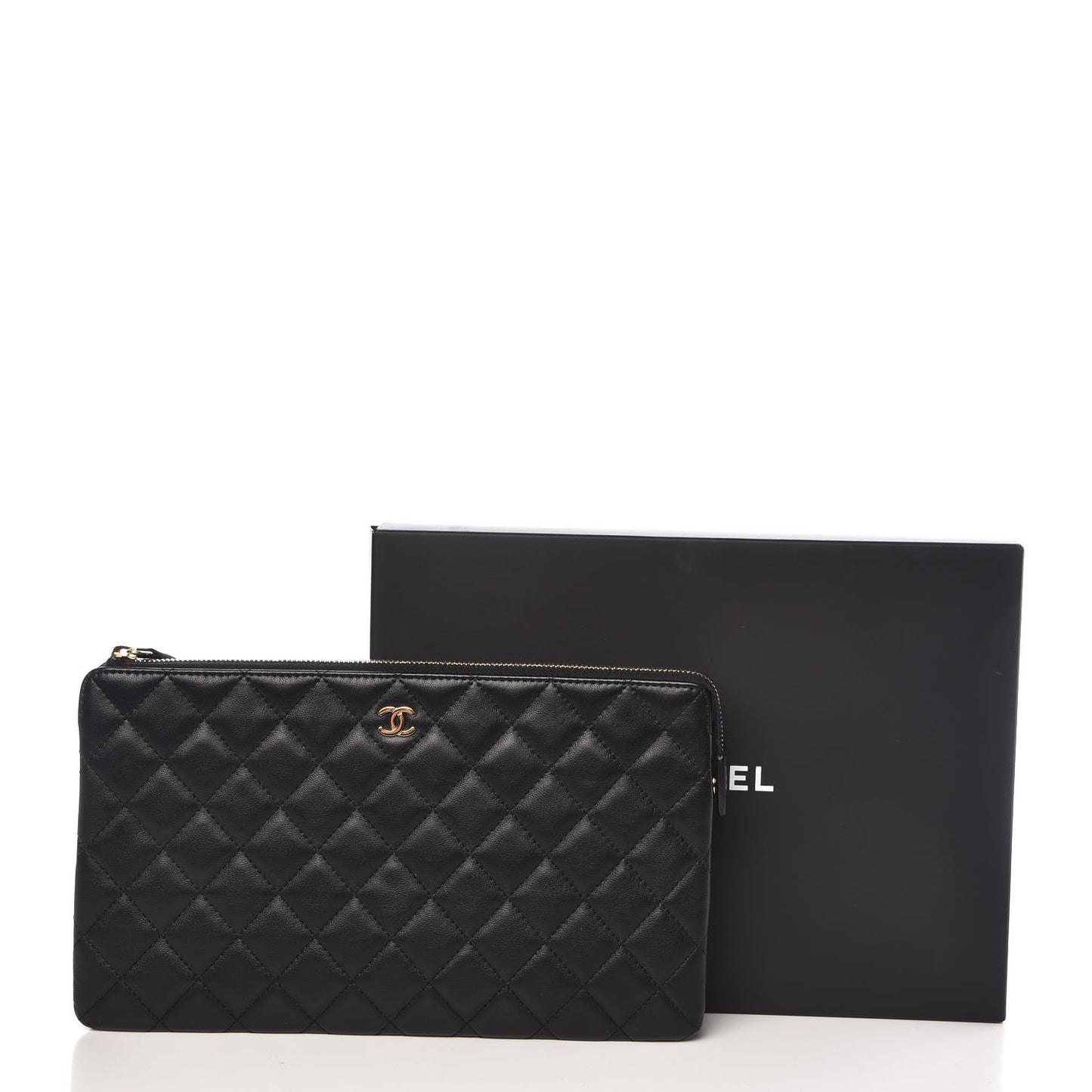 Lambskin Quilted Small Zipped Pouch Black