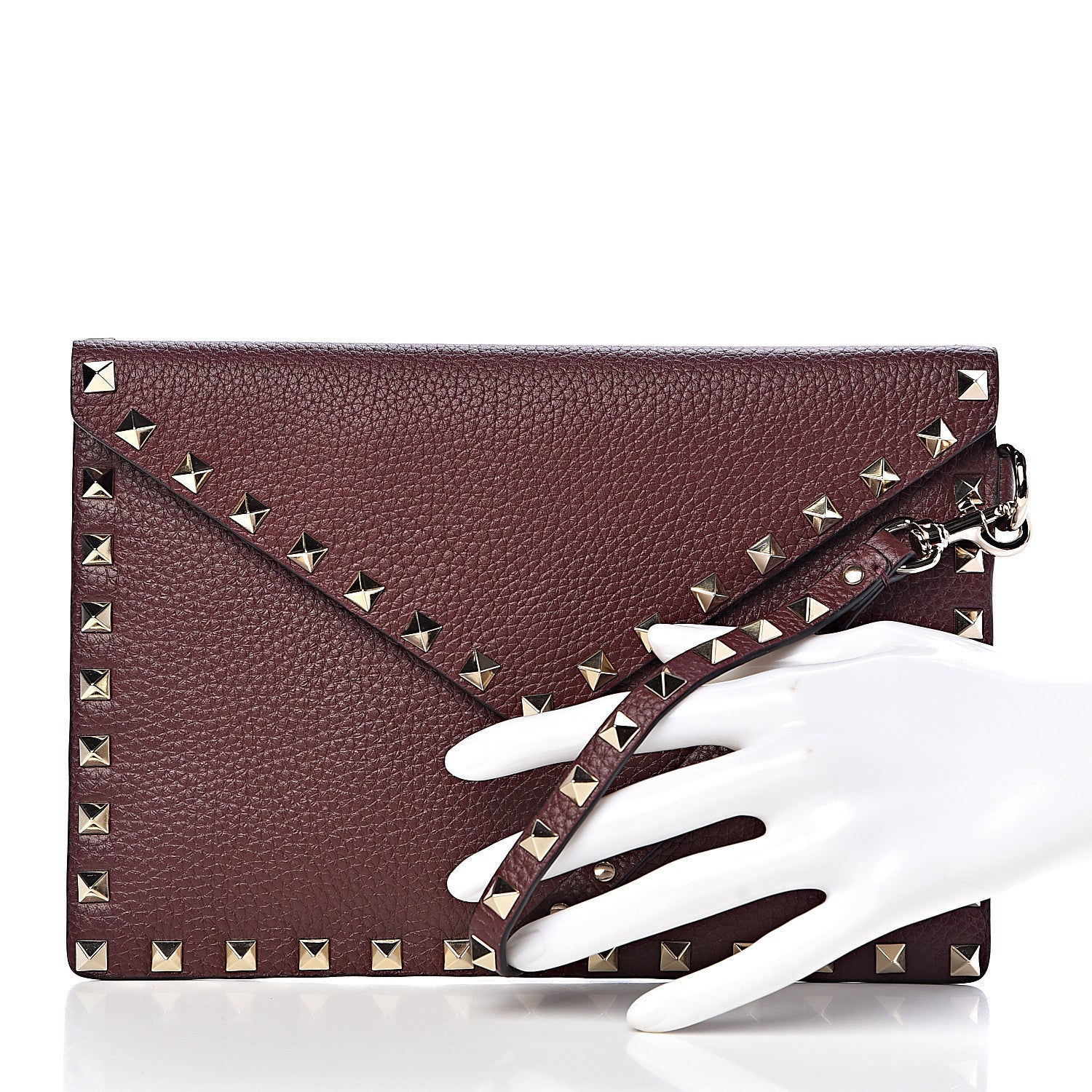 Valentino Garavani Pebbled Calfskin Medium Rockstud Envelope Flat Wristlet Pouch Rubin 2 of 8