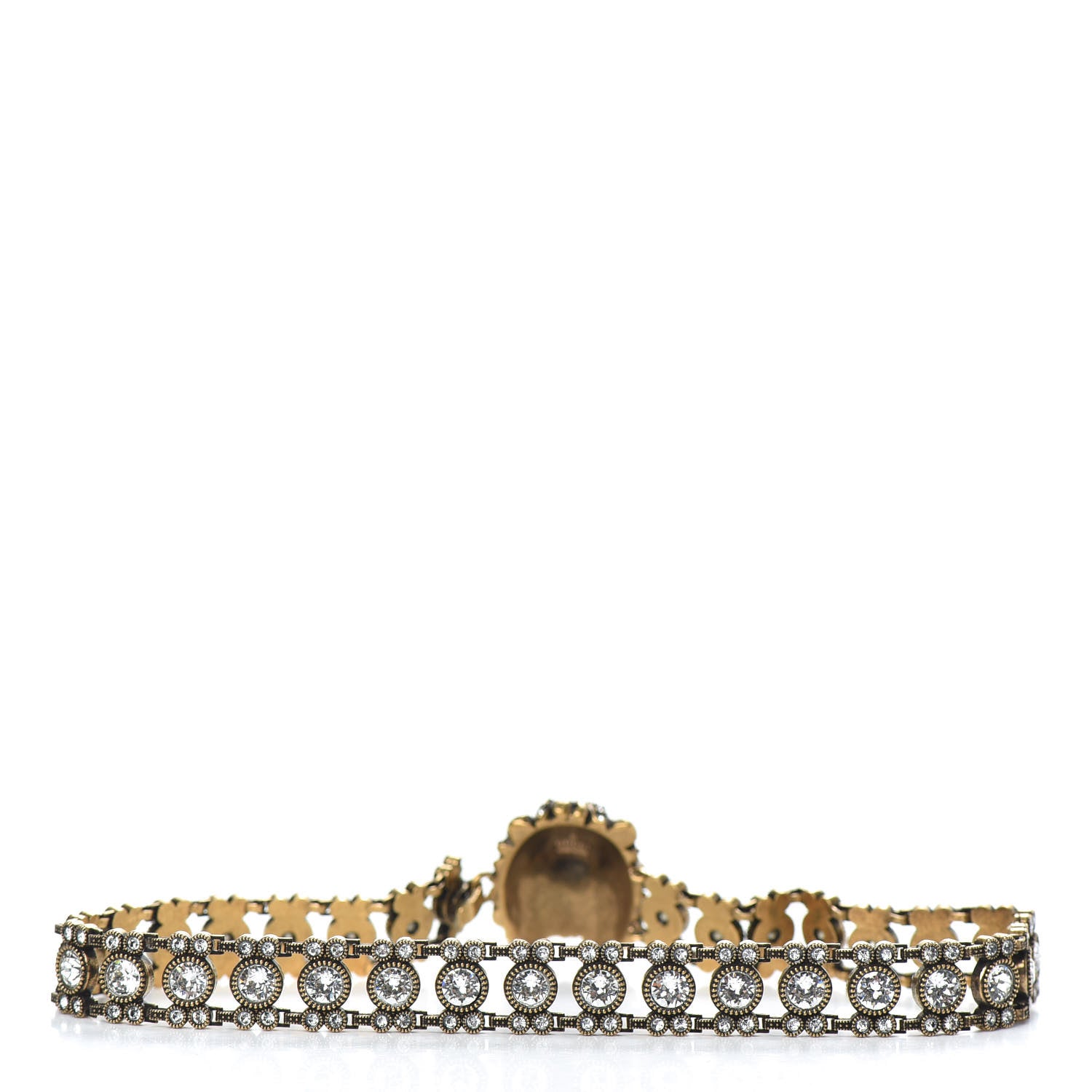 Gucci Metal Crystal Lion Head Choker Necklace Aged Gold 3 of 5
