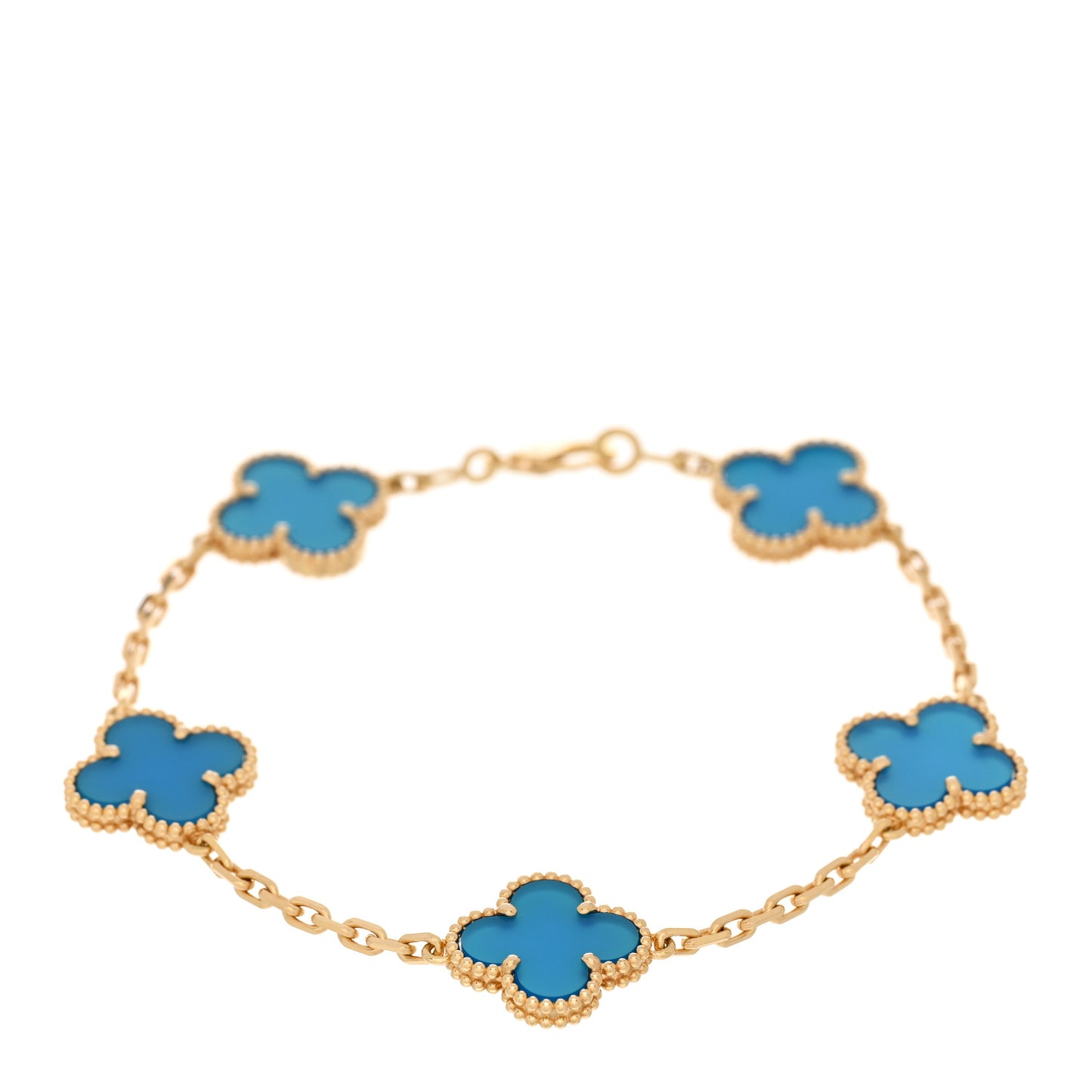 18K Yellow Gold Blue Agate 5 Motifs Vintage Alhambra Bracelet