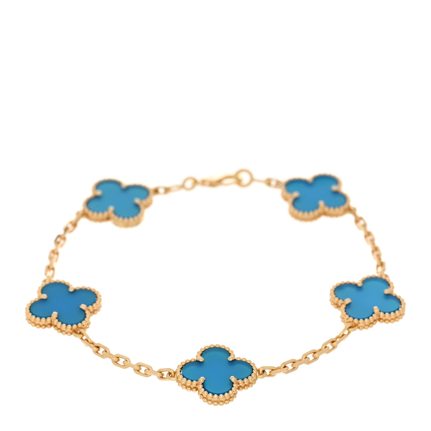 Van Cleef & Arpels 18K Yellow Gold Blue Agate 5 Motifs Vintage Alhambra Bracelet 1 of 3