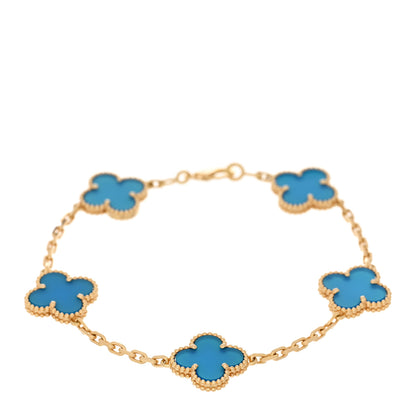 Van Cleef & Arpels 18K Yellow Gold Blue Agate 5 Motifs Vintage Alhambra Bracelet 1 of 3