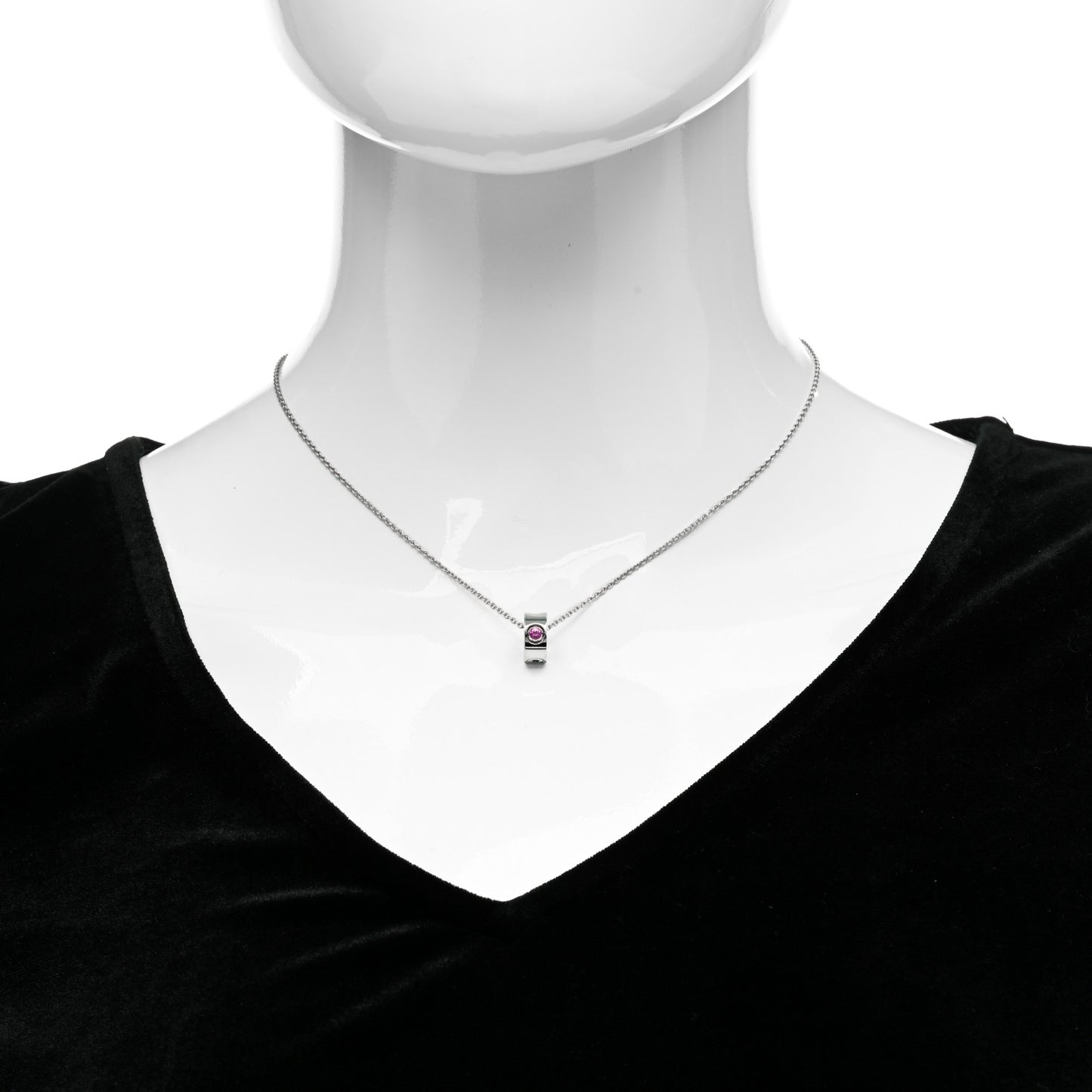 18K White Gold Pink Sapphire Empreinte Pendant Necklace