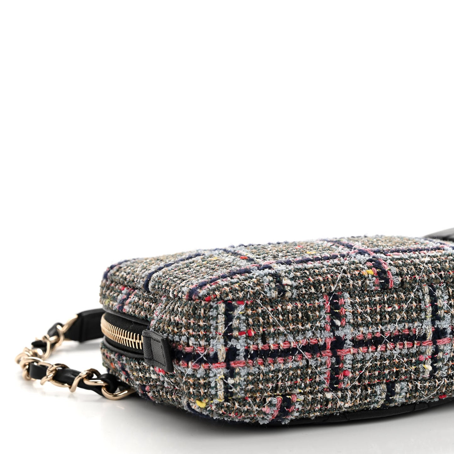 Tweed Lambskin Quilted Double Belt Bag Black