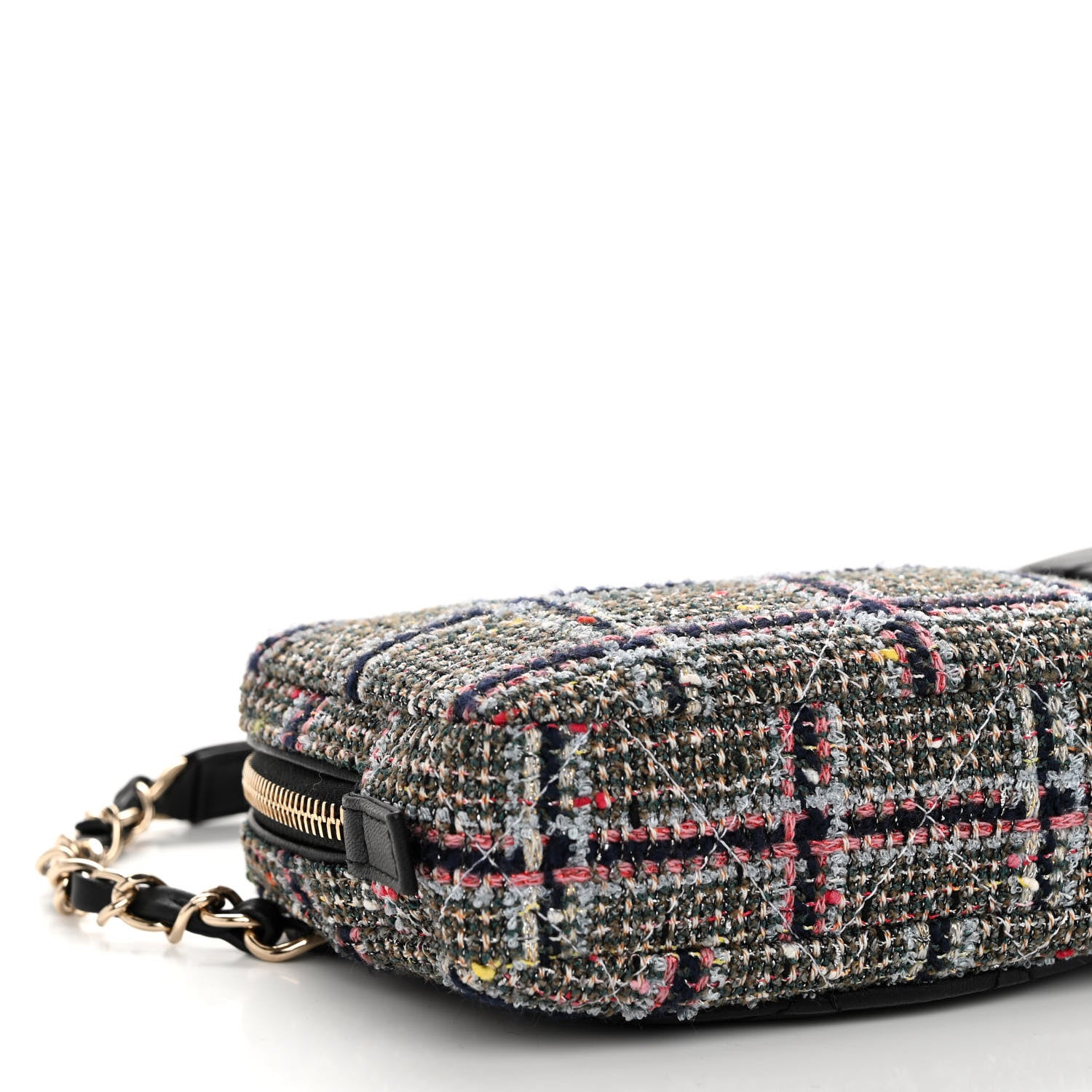 Chanel Tweed Lambskin Quilted Double Belt Bag Black 11 of 14