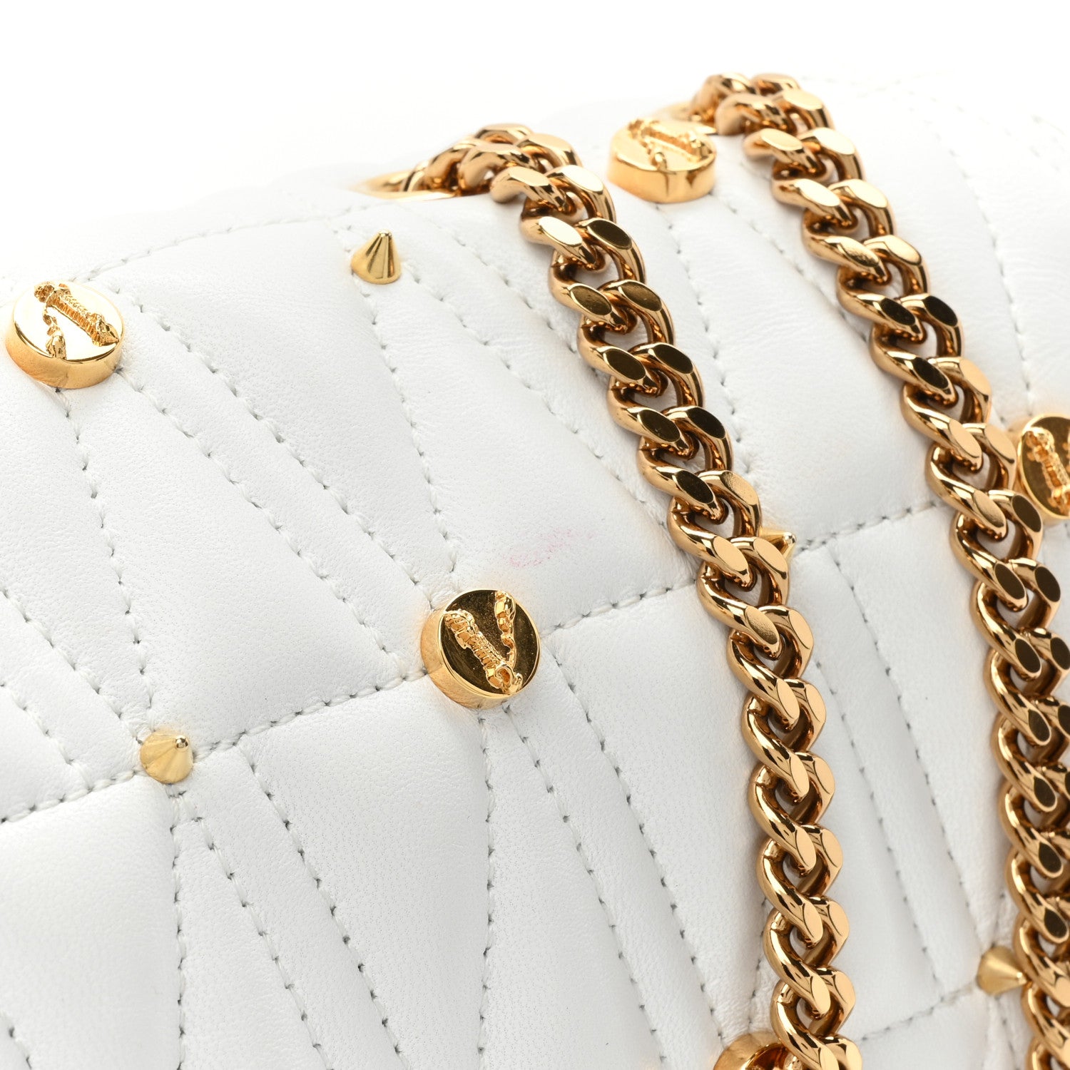 Versace Nappa Quilted Studded Virtus Shoulder Bag White 10 of 12