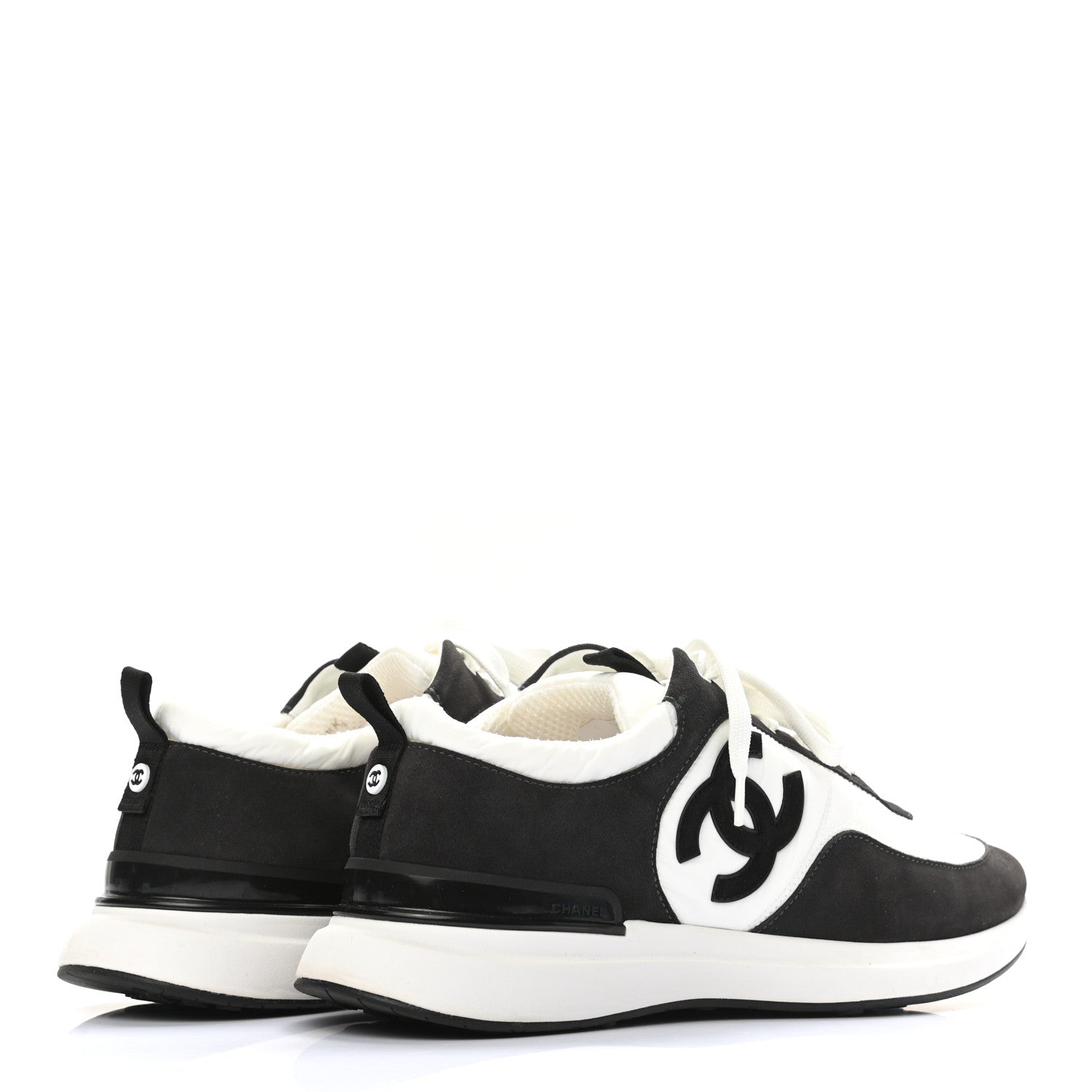 Chanel Nylon Suede Calfskin CC Sneakers 44 White Dark Grey 4 of 8