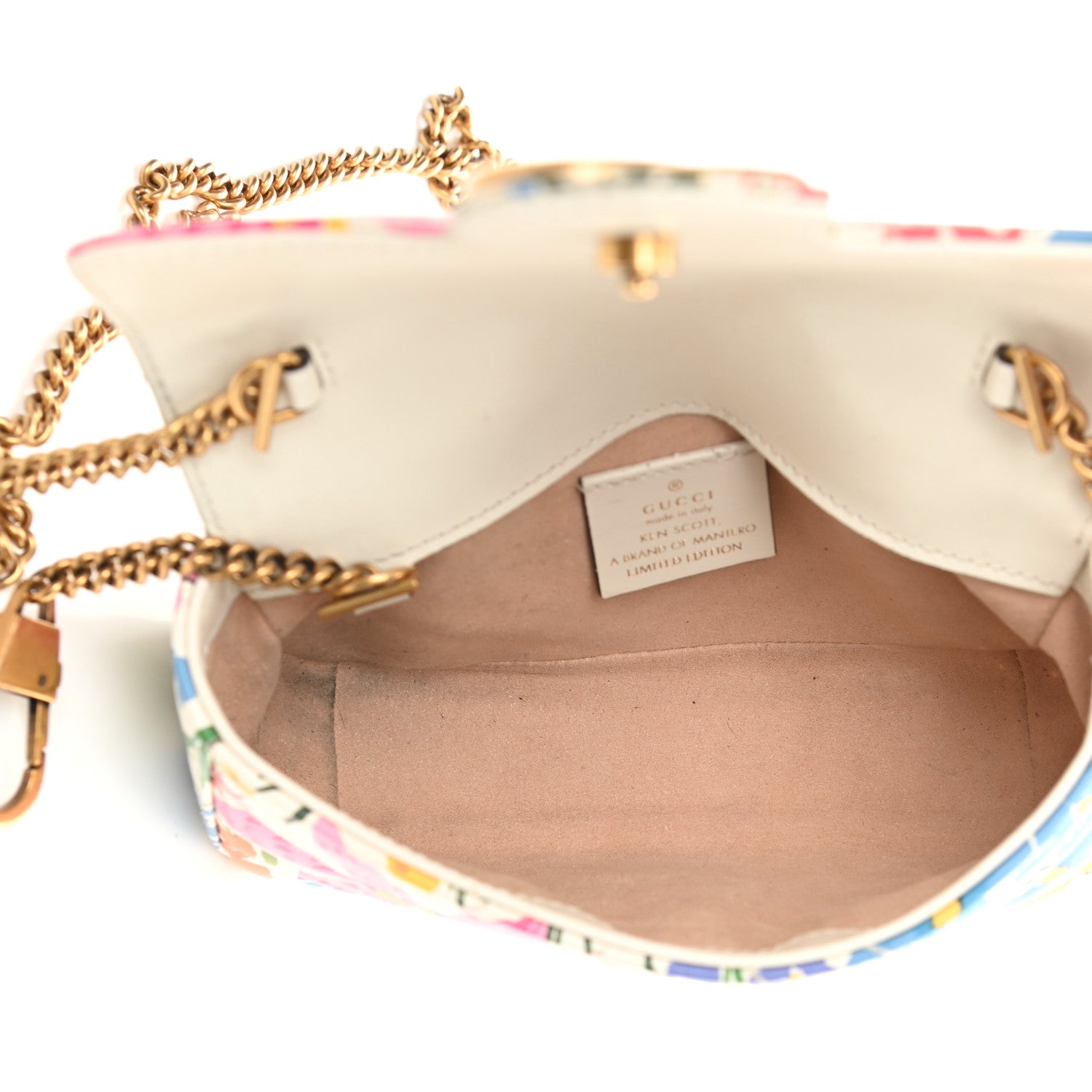 Gucci X KEN SCOTT Calfskin Matelasse Floral Print Super Mini GG Marmont Shoulder Bag Ivory Pink 5 of 13