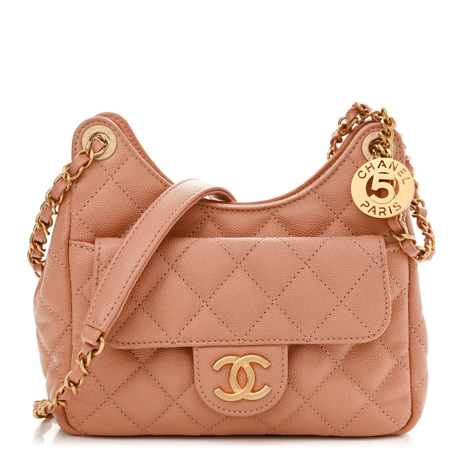 Chanel Caviar Quilted Small Wavy CC Hobo Coral 1 of 10