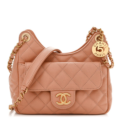 Chanel Caviar Quilted Small Wavy CC Hobo Coral 1 of 10