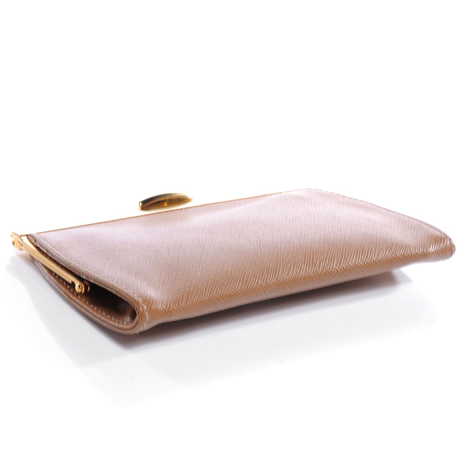 Prada Saffiano Kiss Lock Clutch Caramel 4 of 7