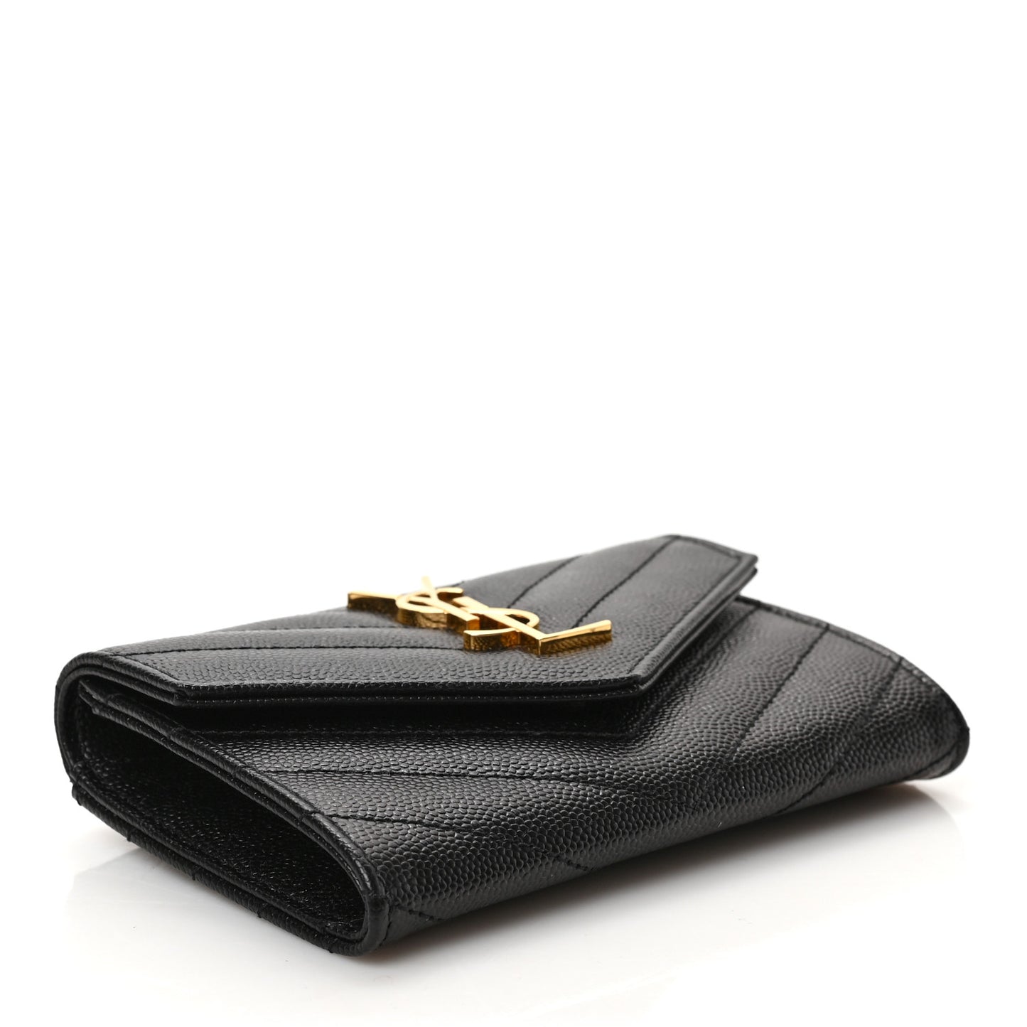 Grain De Poudre Matelasse Chevron Small Monogram Envelope Wallet Black