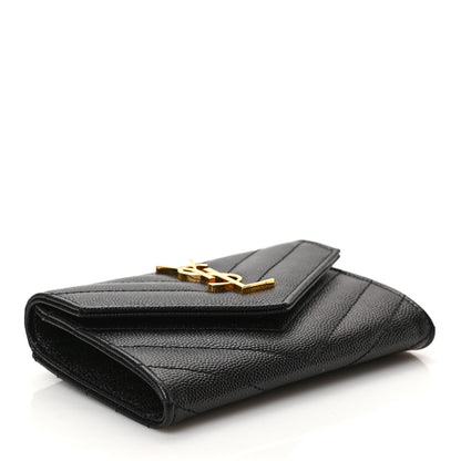 Saint Laurent Grain De Poudre Matelasse Chevron Small Monogram Envelope Wallet Black 4 of 6