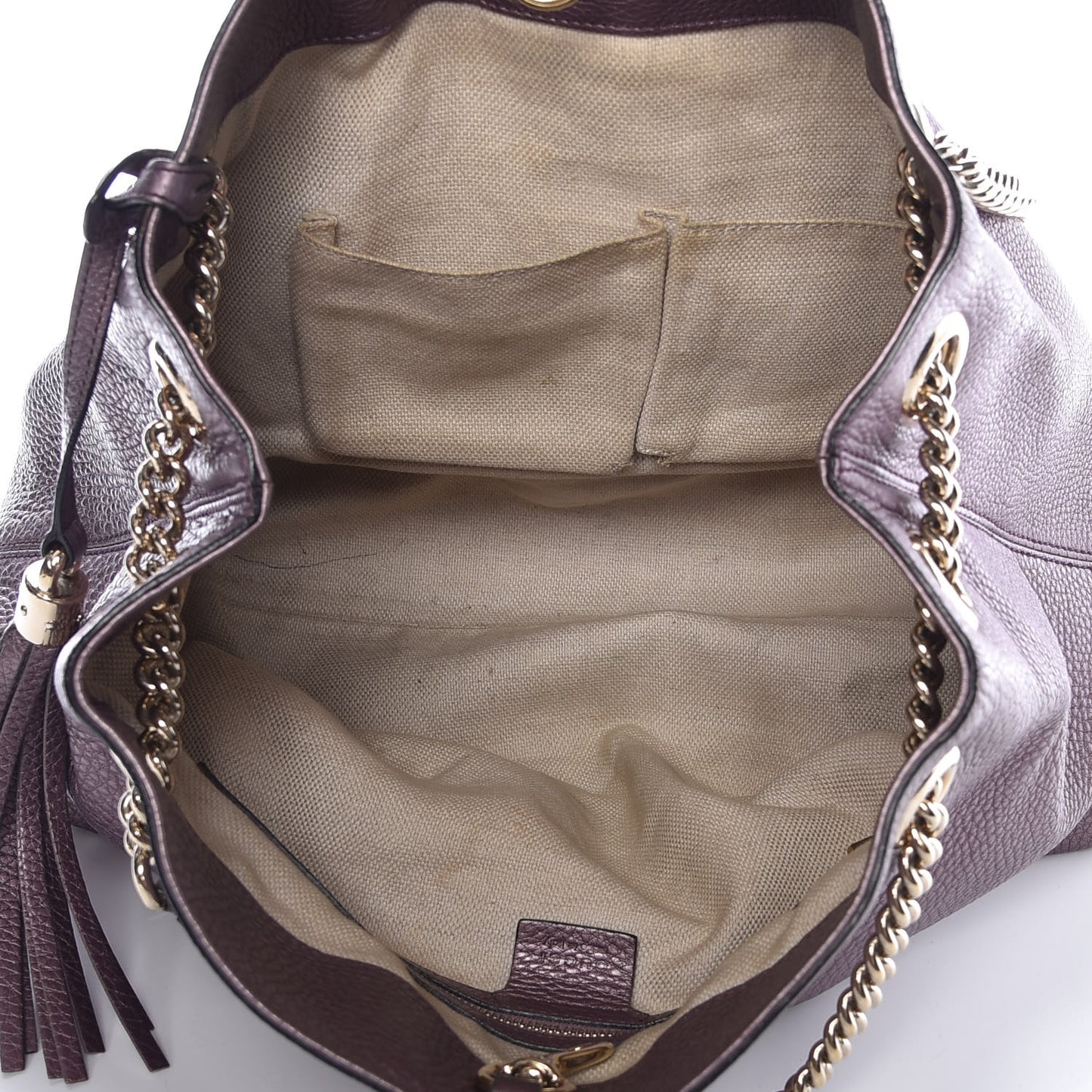 Metallic Pebbled Calfskin Medium Soho Chain Shoulder Bag Purple