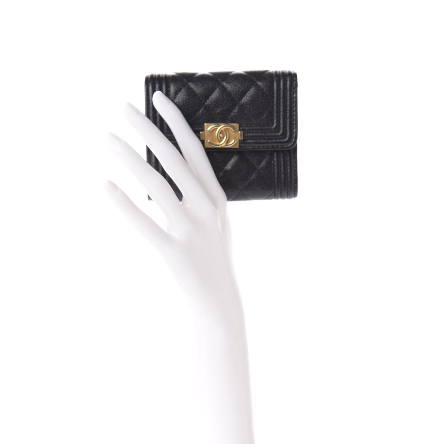 Caviar Quilted Compact Boy Wallet Black