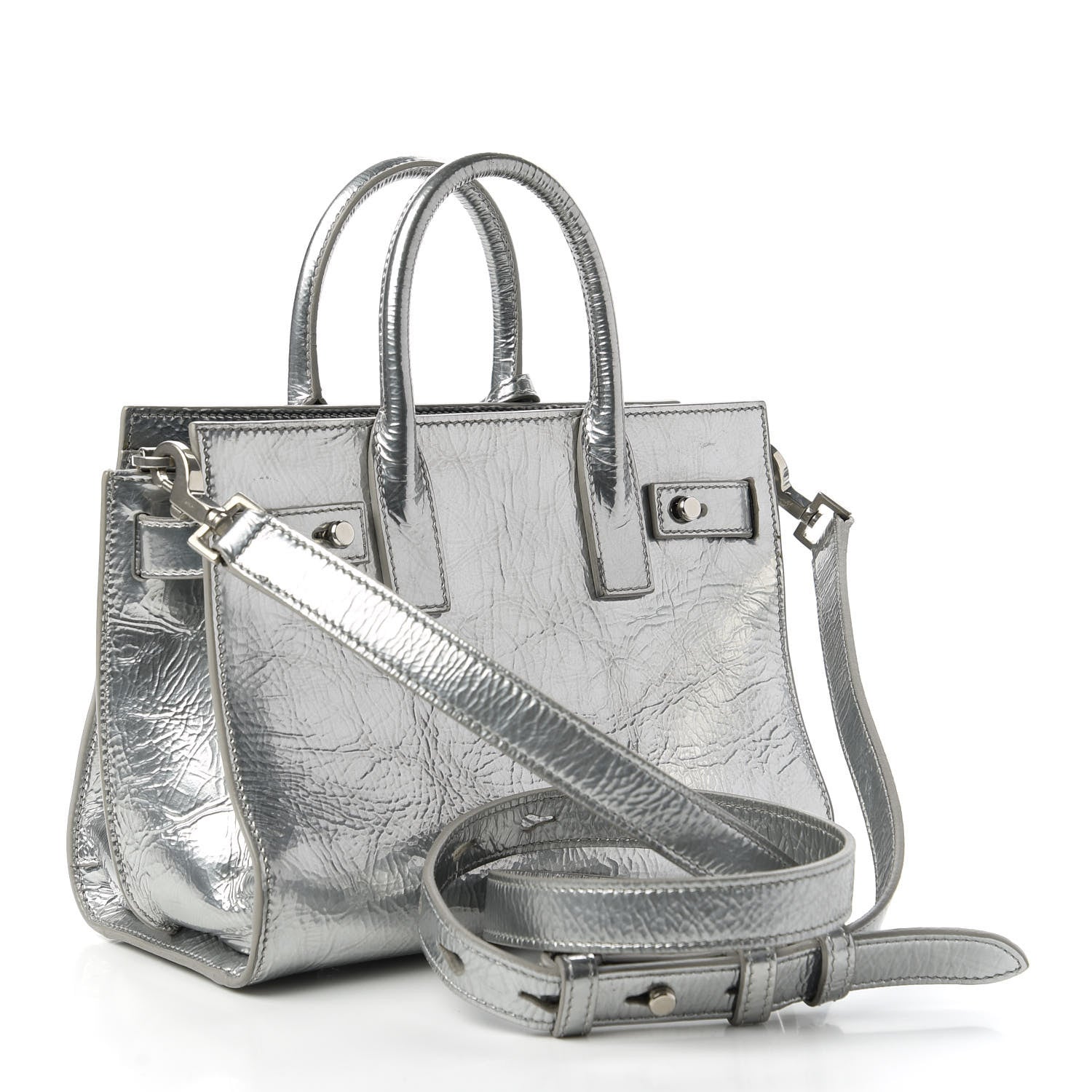 Saint Laurent Metallic Crinkled Calfskin Nano Supple Sac De Jour Silver 3 of 11