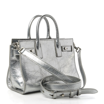 Saint Laurent Metallic Crinkled Calfskin Nano Supple Sac De Jour Silver 3 of 11